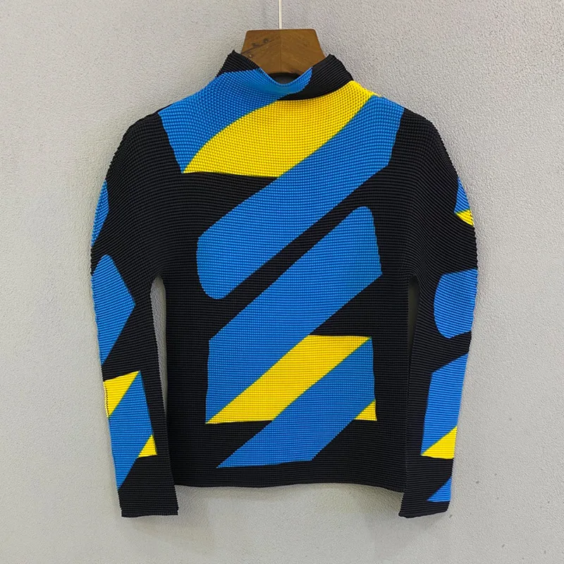 

Женские футболки с графическим принтом, футболки на весну/осень 2022, модные плиссированные облегающие Женские топы с длинным рукавом «летучая мышь» Miyake