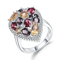 gems ballet multicolor natural garnet citrine smoky quartz gemstone rings 925 sterling silver cocktail ring for women jewelry