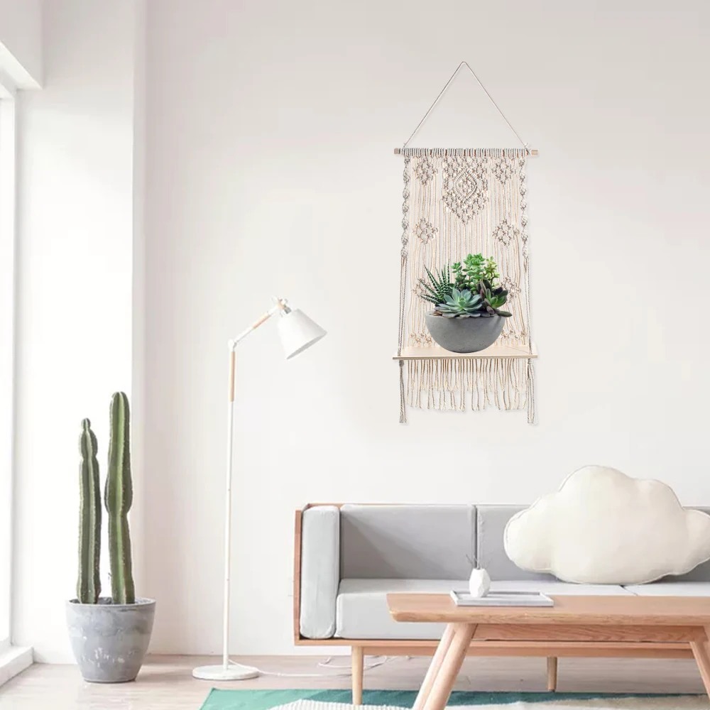 Soporte para maceta de flores para colgar en la pared, estante de almacenamiento de tapiz bohemio, dise&ntilde;o &uacute;nico hecho a mano, 36x65cm, decoraci&oacute;n Bohemia para el hogar-4