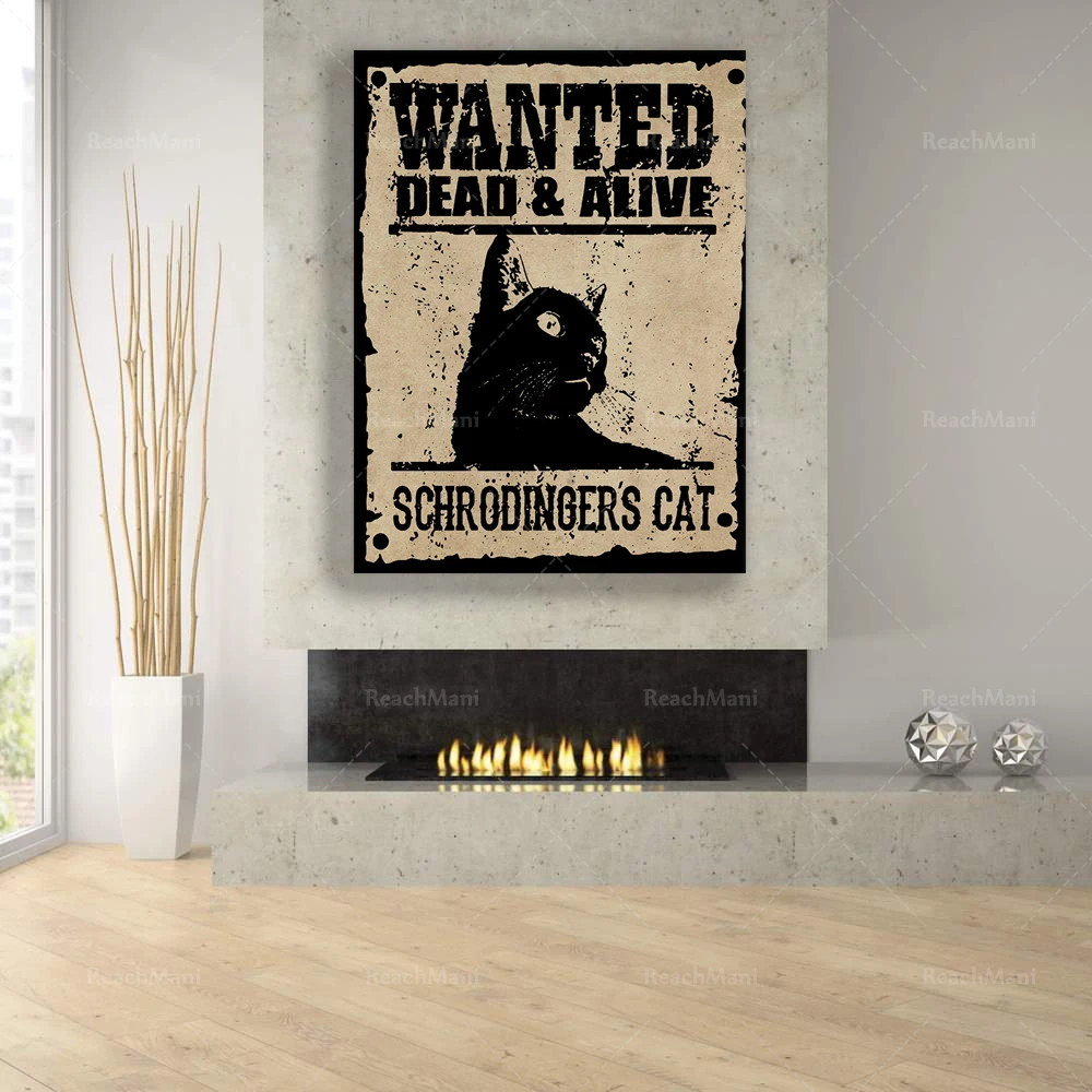 

Плакат шроднингер с кошкой, ВИНТАЖНЫЙ ПЛАКАТ с черной кошкой, принт с животными, настенный художественный декор, идеальный подарок, знаки дл...