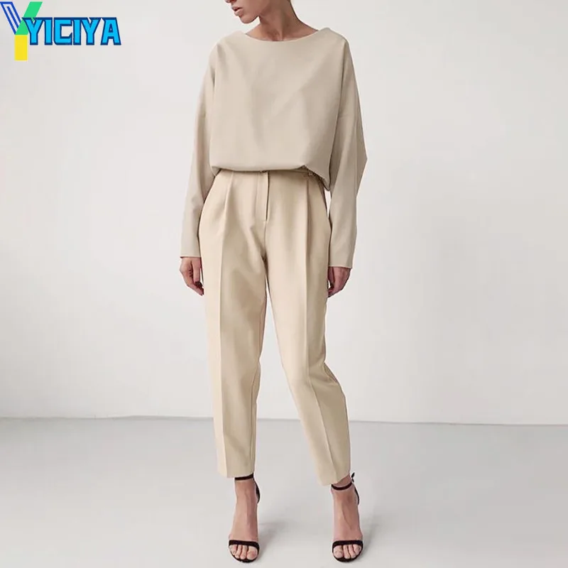 

YICIYA Vintage Khaki Zipper Pants For Women Office Wear High Waist Work Wear Long Tracksuit Women Suit Female Crop Top Pants Y2K