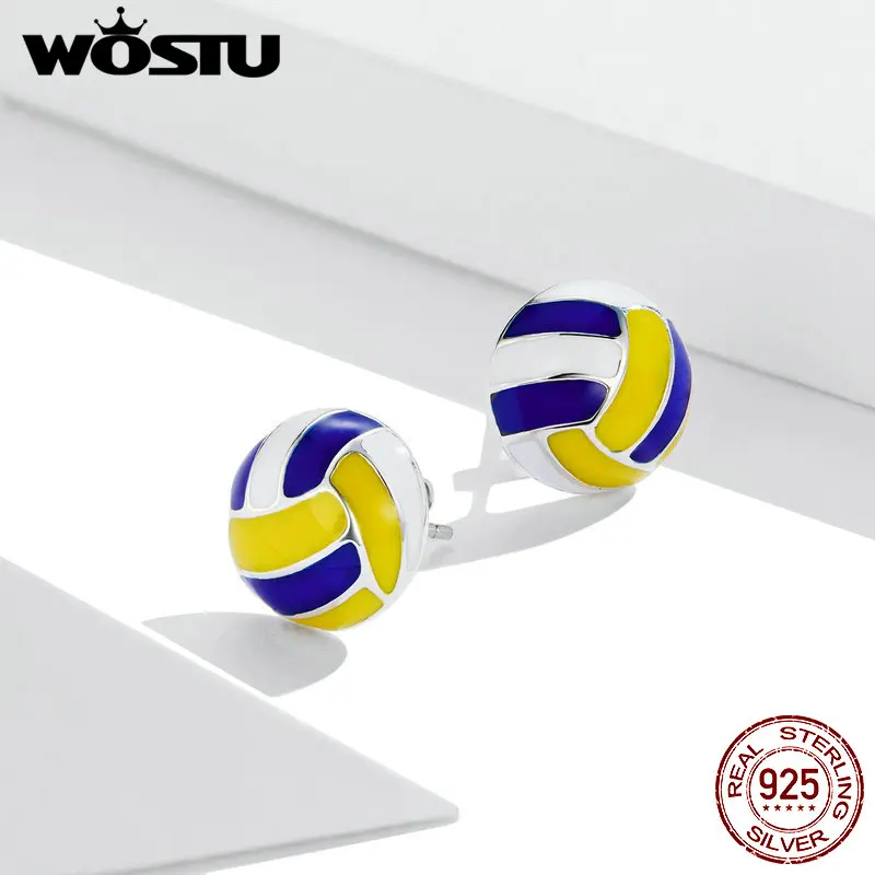 Женские серьги-гвоздики в виде Волейбольного мяча из серебра 925 пробы летние