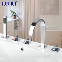 jieni chrome polish solid brass stream 3 handles taps bathroom bathtub 5 pcs faucet basin sink mixer taps hand shower set