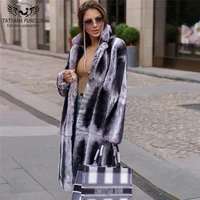 110cm long natural real chinchilla color rex rabbit fur coats with lapel collar 2022 new winter fashion rex rabbit fur coat long