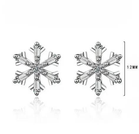 

925 Sterling Silver Piercing Crystal Snowflake Stud Earrings for Women Gift Jewelry female Ear pendientes eh1065