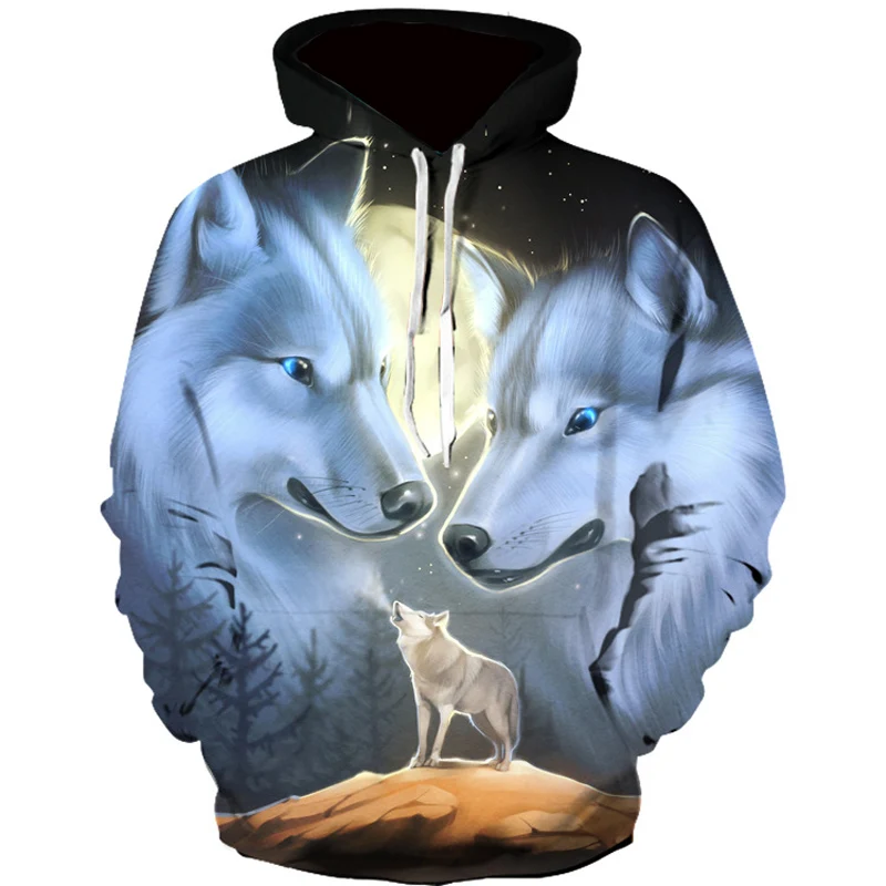 

2020 New Fashion Sweatshirt Men's Long Sleeve Fashion Ice And Fire Eye Wolf Print Men's Sweatshirt Streetwear Clothes