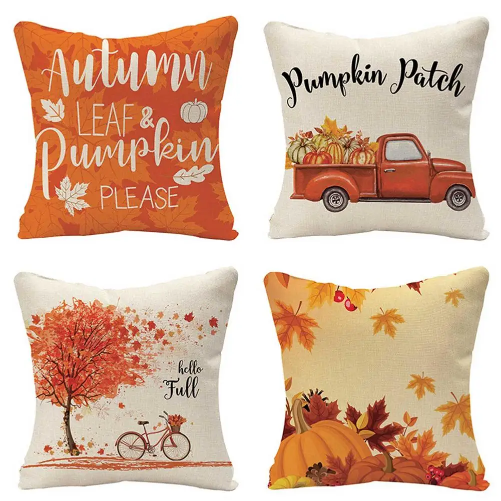 

4PCS Throw Pillowcase Set Beautiful Thanksgiving Autumn Maple Leaves Cushion Covers Sofa Home Decor Pillowcase