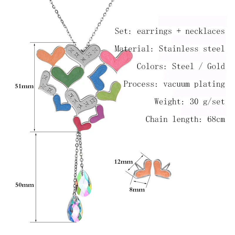 

Wholesale Fashion Jewelry Set Enamel Heart Earring Studs Necklace Pendant Set Lover Wedding Party Anniversary Birthday Gifts
