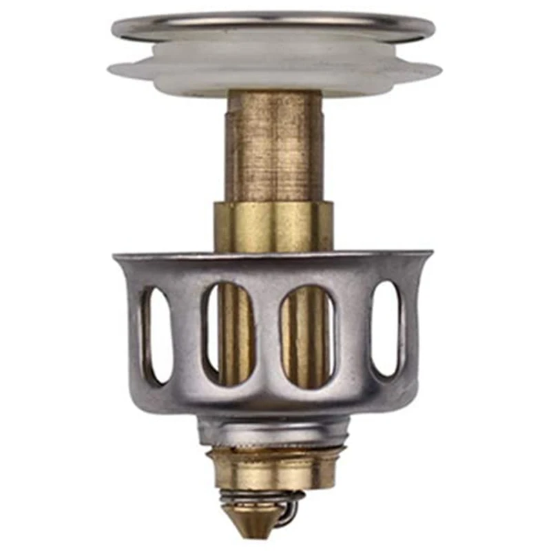 

Wash Basin Bounce Drain Filter, Up Bathroom Sink Drain Plug with Basket Kitchen Sink Strainer and Stopper