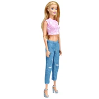 16 bjd clothes for barbie doll outfits pink shirt crop top ripped denim pants jeans trousers 11 5 dollhouse accessory kids toy