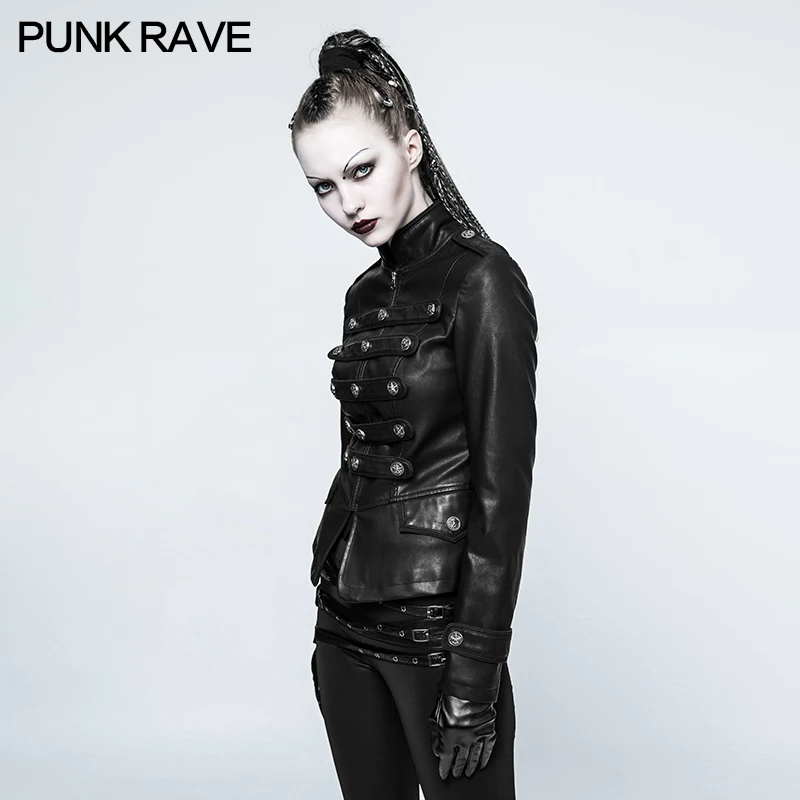 Женская Байкерская кожаная куртка в стиле панк-рок черная уличная приталенная