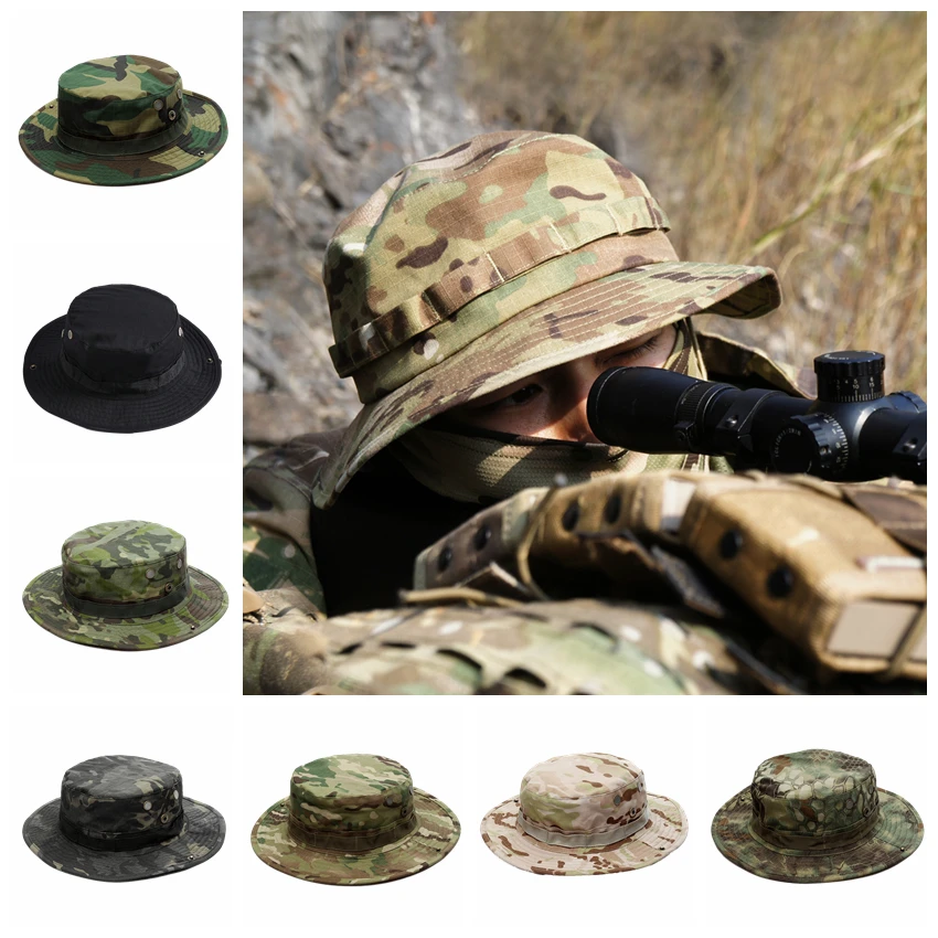 

Military Tactical Cap Men Camouflage Boonie Hat Sun Protector Outdoor Paintball Airsoft Army Training Fishing Hunting Hiking Cap