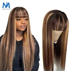 Волшебная волна 100% человеческие волосы длинные прямые челки парик с челкой блонд Хайлайтер не кружевной парик бразильские волосы боб парики