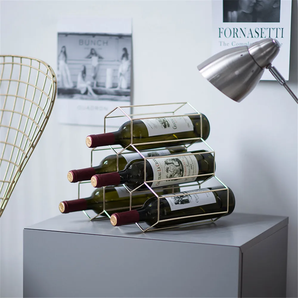 Honeycomb Style Metal Table Storage Basket Chic Nordic Scandinavian Rose Gold Desk Red Wine Organizer Home Decor |