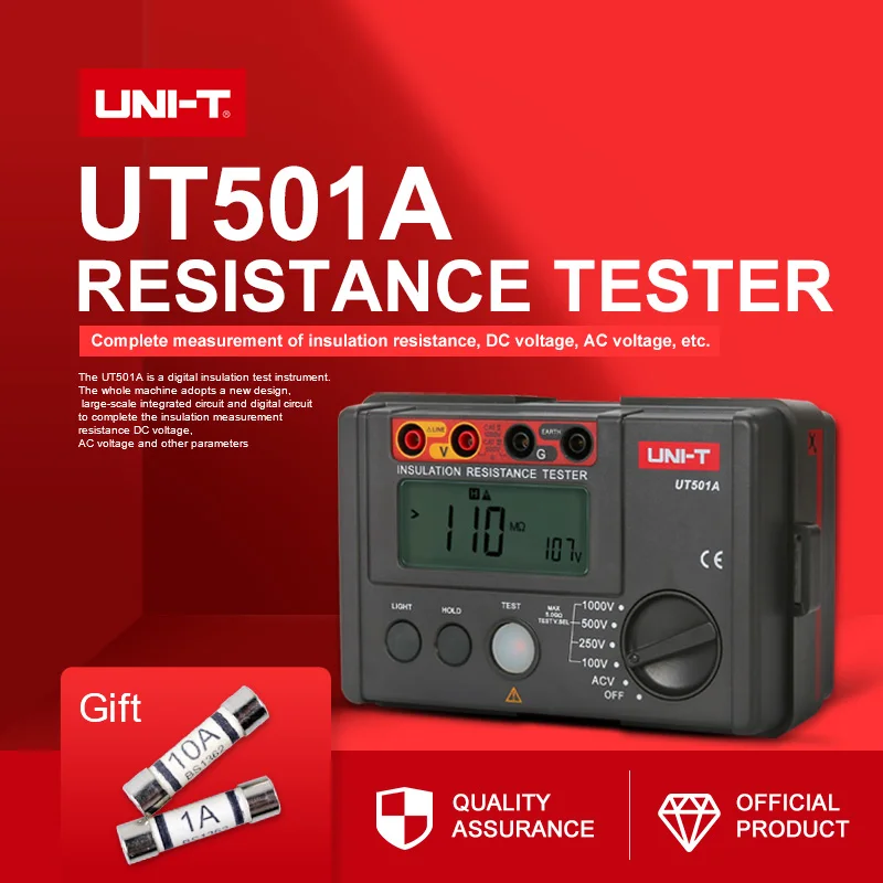 UNI-T UT501A 1000 В Измеритель сопротивления заземления изоляции мегомметром Автоматический диапазон ом тестер Мегаомметр вольтметр тестер