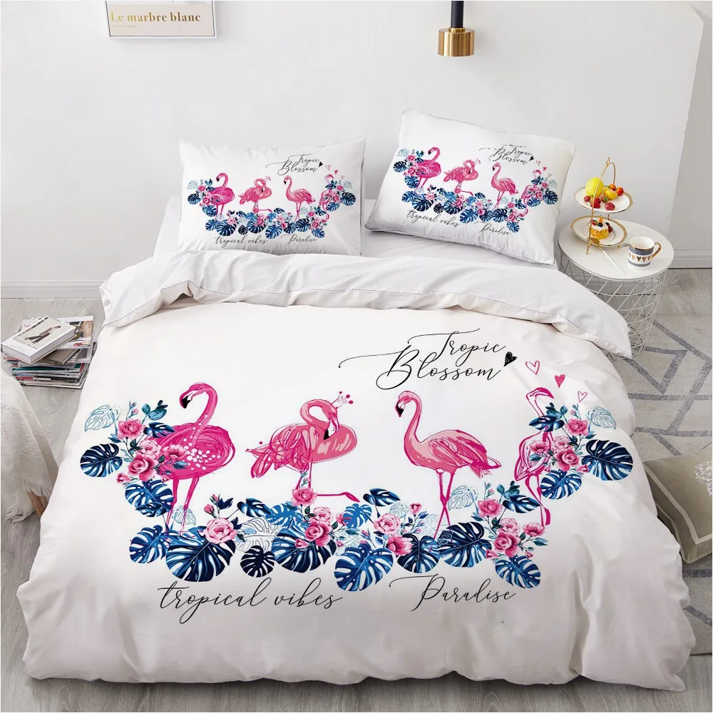 

Nordic Cartoon Flamingo Bedding Set Adult Duvet Cover Bedclothes Bed Linen Single Double Queen King Qulit Covers Children Kids