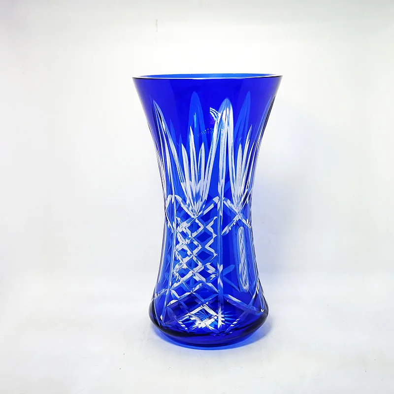 

Bohemian Czech Glass Elegant Cobalt Blue Cut To Clear Crystal Art Deco Flower Vase