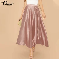 celmia elegant high waist satin skirts 2022 fashion womens party maxi skirt casual solid color loose a line skirt streetwear