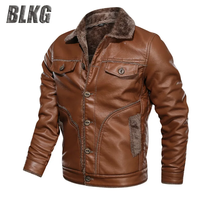 Оптовая продажа размера плюс 6XL 7XL 8XL зимняя кожаная куртка Мужская Утепленная