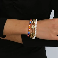 all match shell imitation pearl bracelet women beach hit color beige bead geometric handmade bracelet