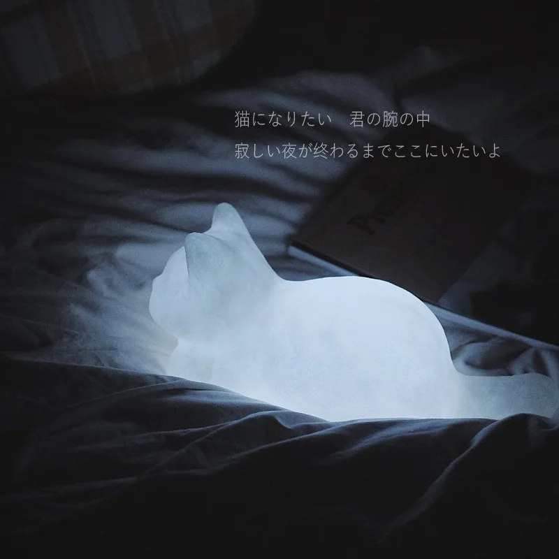 Фото Cute Kawaii Cat Night Light Battery Powered Lamp Elf White Kitten Princess Bedroom Decoration Warm Heart Valentine's Day Gifts №2