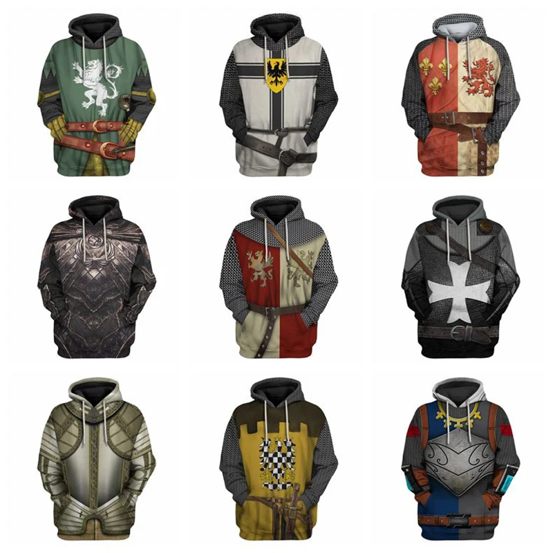 Толстовка с капюшоном для косплея средневекового рыцаря толстовка 3D принтом