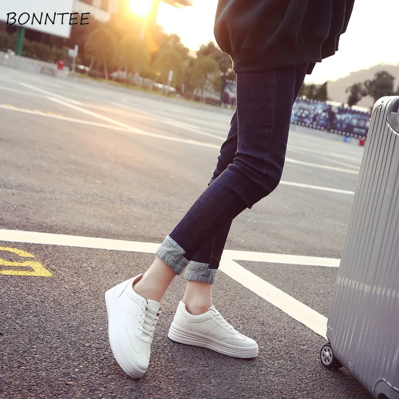 Кроссовки женские из ПУ кожи Вулканизированная подошва дышащие повседневная