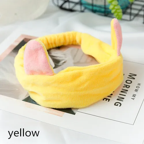 yellow Милые эластичные ободки с кошачьими ушками для женщин, девушек, макияж, мытье лица, повязка для волос, маска для лица, повязка для волос, аксессуары для волос - Цвет: yellow