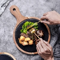 pizza plate black plate wooden tray steak serving dishes sushi display tableware home restaurant plates