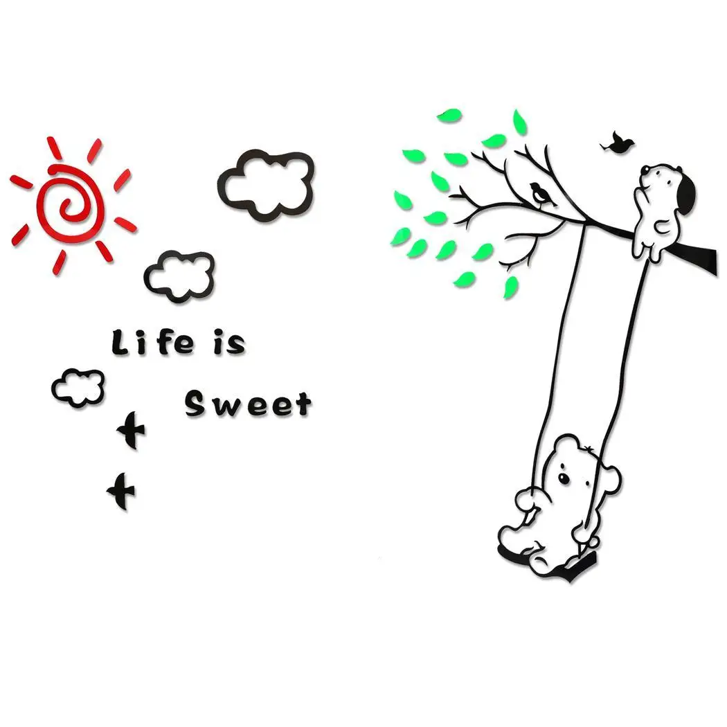 3D Wall Stickers Kids Children Bedroom Decor Bear Sun Clouds Dog Tree Birds Swing Plane Cute Home | Обустройство дома