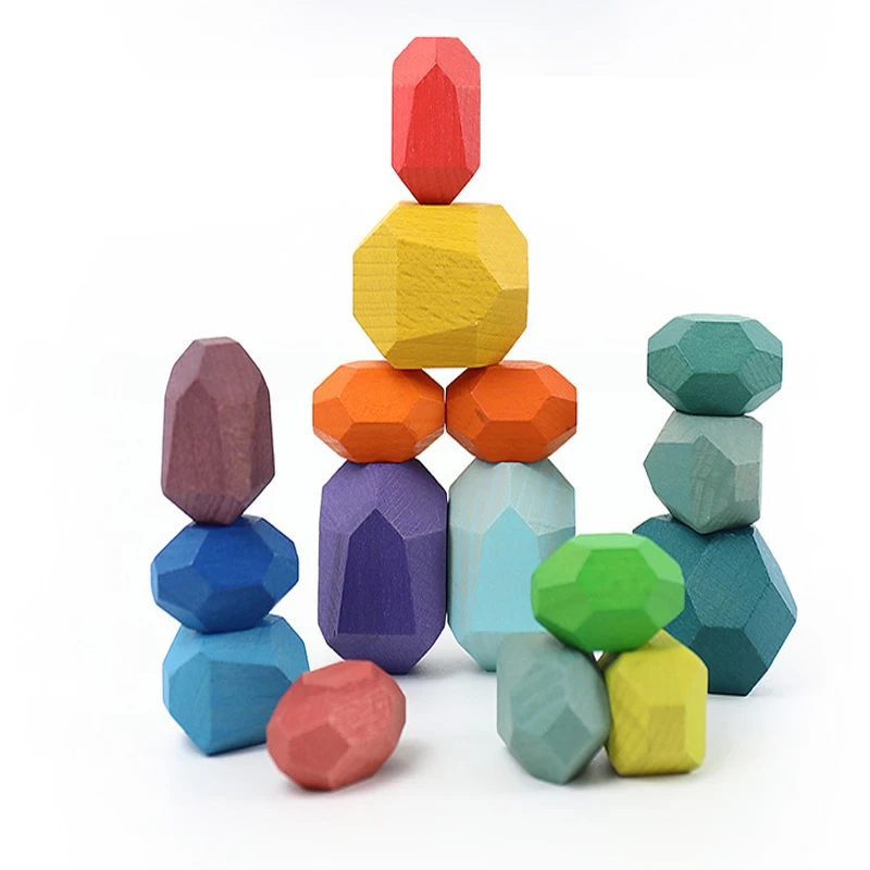 

5/11/21/36PCS Colored Beech Stone Jenga Building Block Educational Toys Baby Stacking Game Balancing Stone Wooden Toy For Kids