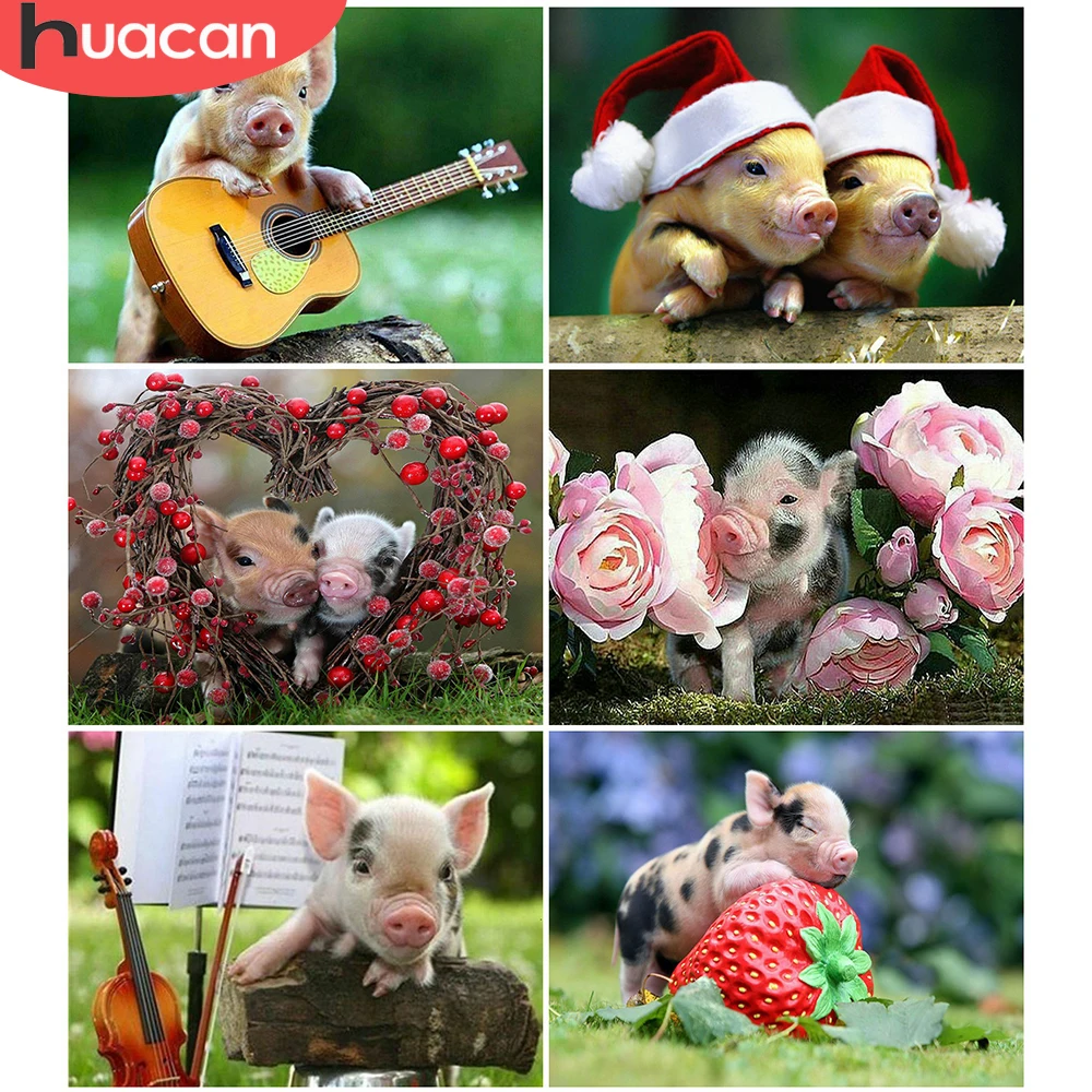 

HUACAN Full Square Diamond Painting Cross Stitch Pig DIY 5D Diamond Embroidery Animal Painting Rhinestone Home Decoration