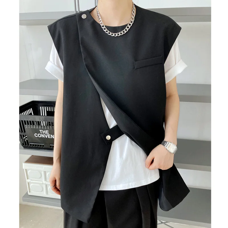 EWq-Корейская женская повседневная жилетка модная одежда с круглым вырезом и