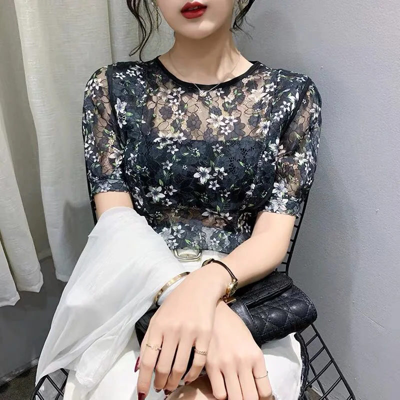 Женские весенне-Летние Стильные сексуальные кружевные блузки рубашки с