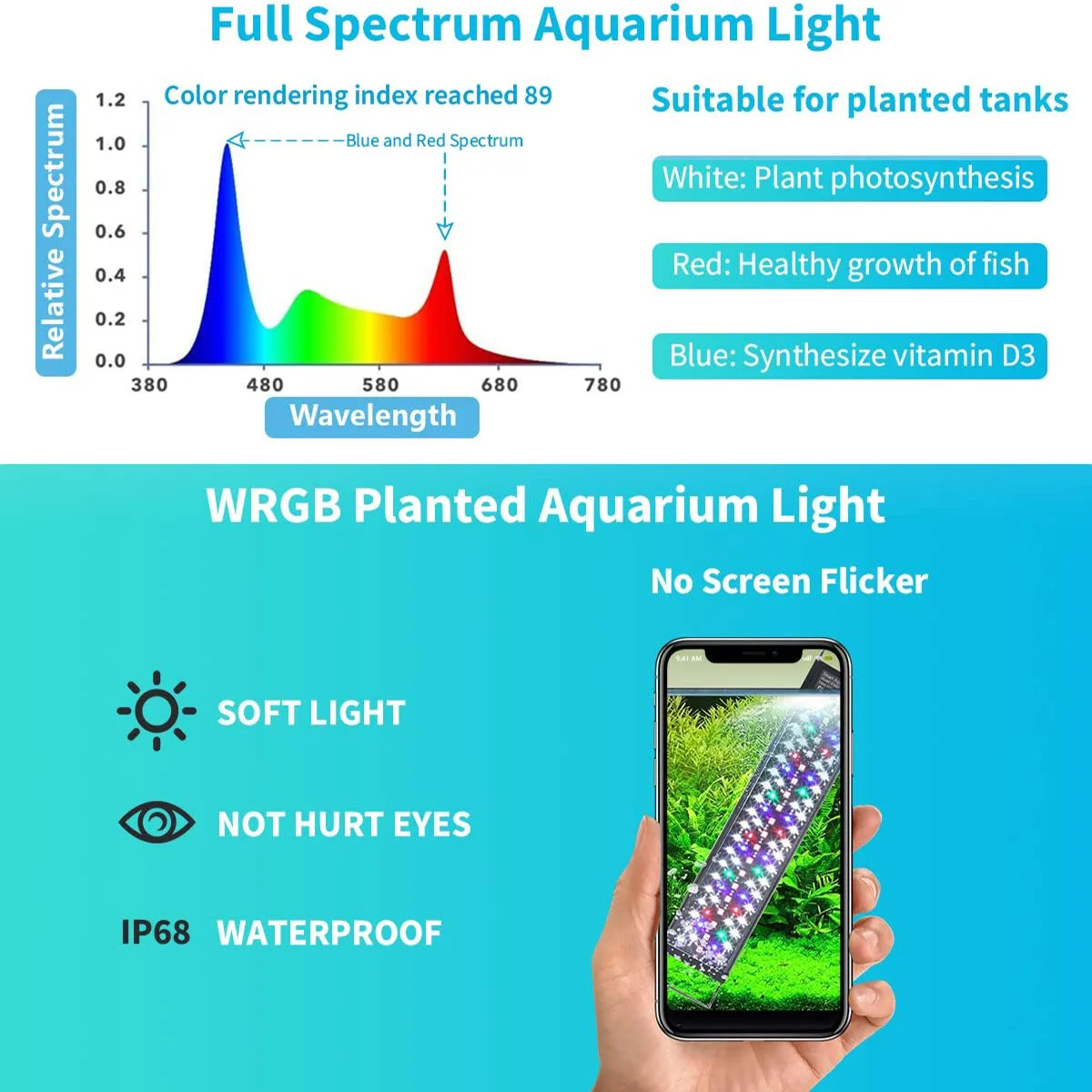 WRGB-luz LED para acuario, l&aacute;mpara subacu&aacute;tica con temporizador, impermeable, para decoraci&oacute;n de acuarios, luces plantadas, 120cm-4