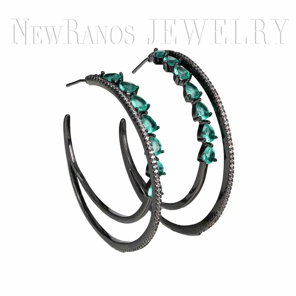 Крупные круглые серьги Newranos из зеленых камней фианитов модные женские украшения