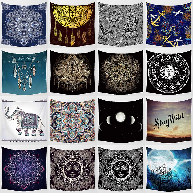 

HD picture moon Mandala gold lotus wall art tapestry boho style background wall decor square middle size wall hanging tapestry