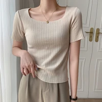 ljsxls 2021 korean fashion womens clothing knitted sweaters thin short sleeve women basic white sweater summer pullover femme