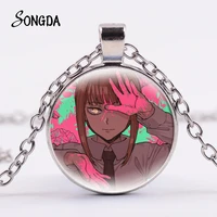 anime chainsaw man necklace for women cute rround pendant necklace chain pochita makima cosplay figures new fashion jewelry gift