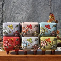 hand painted creative high feet breathable retro vegetable pottery porous pottery plant controlled large and small flowerpot