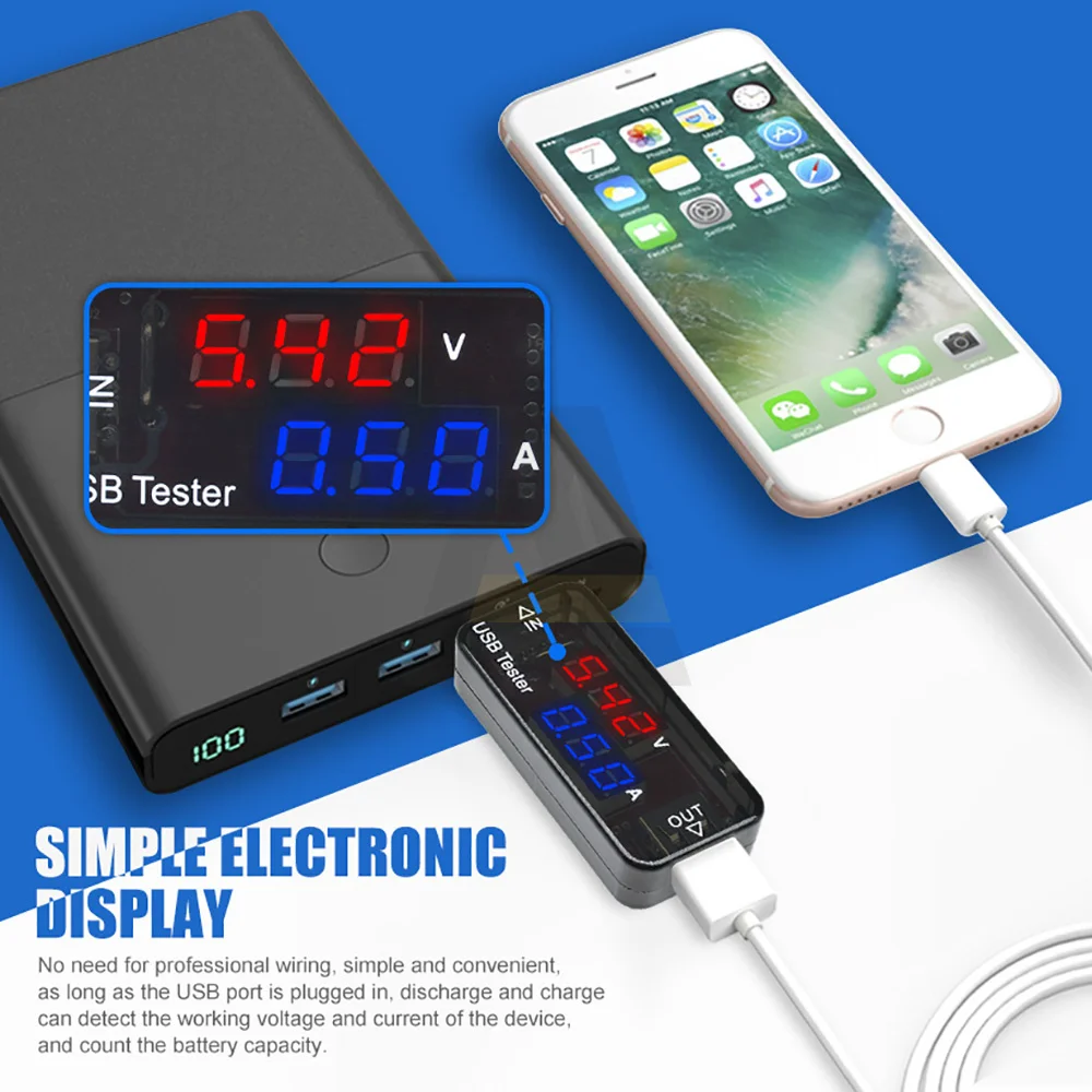 

USB Tester Current Voltage Indicator Electric Ammeter LED Digital Display Power Meter Charge Indicator DC Voltmeter Wattmeter