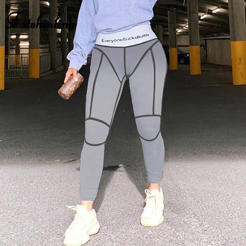 Женские леггинсы с высокой талией Fitshinling Athleisure облегающие буквенным принтом и