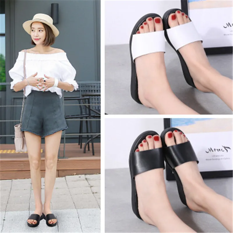 Шлепанцы женские на платформе кожаные сандалии и тапки пляжные тапочки уличные