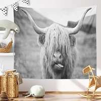 creative blackwhite photo of yak sticking tongue out printed tapestry beautiful natural scenery room decor art decor wall