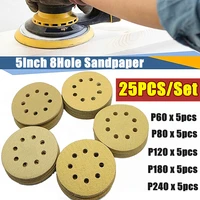 25pcs 5inch 125mm 8hole round sandpaper sand sheets grit 60 1000 hook loop sanding disc polishing pad for woodworking furniture