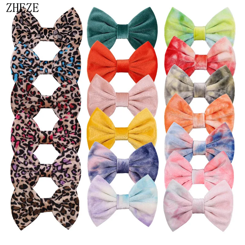 1Pair 2021 NEW 5'' Smooth Leopard Velvet Kids Bows With/Without Clips Autumn&Winter Hair Accessories Headwear for Headband (0)