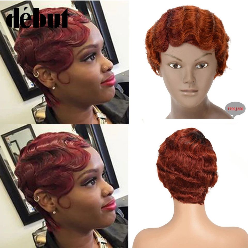 Дебютные красные парики из человеческих волос дешевые короткие черные без