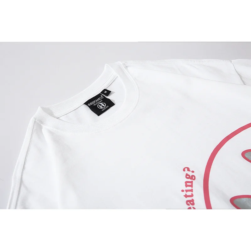 

Hip Hop Men's T-shirt Harajuku Printed Cotton Oversized Streetwear Smiley Couple Top Round Neck Short Sleeve Black White 2021