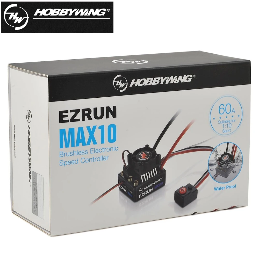 

Hobbywing EZRUN MAX10 60A Waterproof Sensorless Brushless ESC 2-3S Lipo With 6V/7.4V BEC For Buggy 2WD SCT Truck Monster