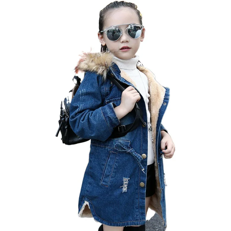 New Fashion Girl Winter Plus Velvet Denim Jacket New Kid Jacket Clothes Kid Clothes Warm Baby Girl Winter Clothes
